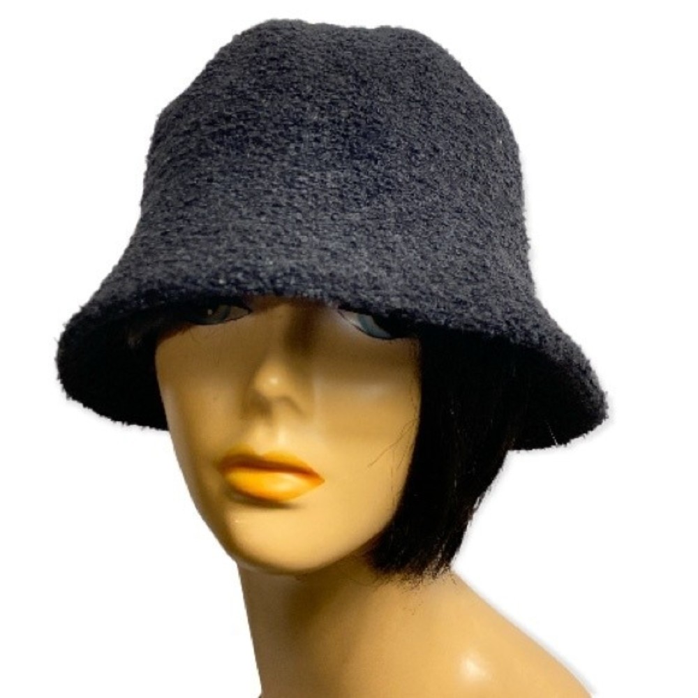 Bucket Hat Wool Blend Black Soft Textured OS unisex